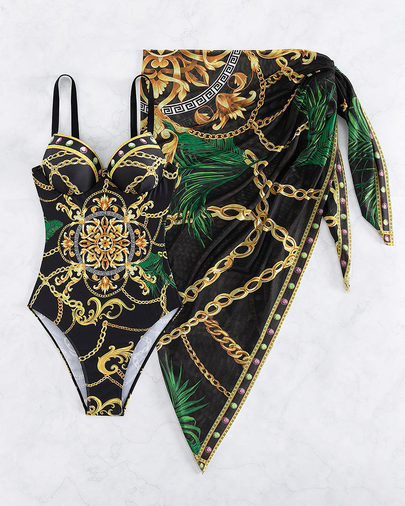 Lena | Push-up One-Piece With Chain Details and Skirt