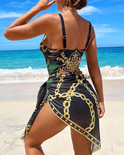 Lena | Push-up One-Piece With Chain Details and Skirt